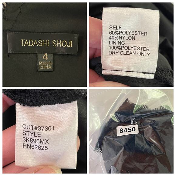 Tadashi Shoji Embroidered Lace V-Neck Cocktail Dress Sz 4 Black Ribbon Waist - Picture 12 of 12